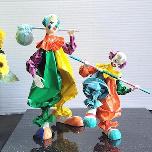 Hecho En Mexico Papier Mache Clown Figurine - Set of 2