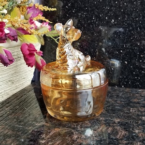 Vintage Jeanette Depression Glass Scotty Dog Trinket Dish / Jewelry Box