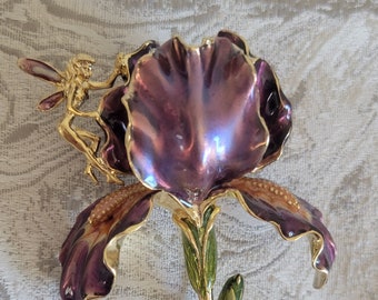 Kirk&#39;s Folly 3D Purple enamel Iris pin brooch with fairy