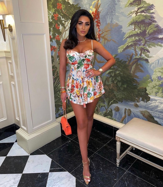 Floral Bustier Mini Dress Ruffle Hem Fitted Dress Short Dress