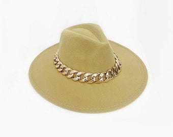 Taupe Chain Felt Fedora Hat Winter Hat Ladies Hat