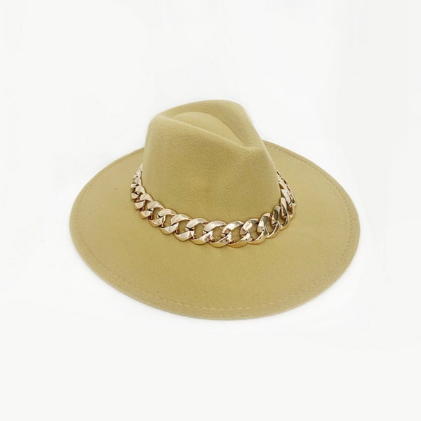 Taupe Chain Felt Fedora Hat Winter Hat Ladies Hat