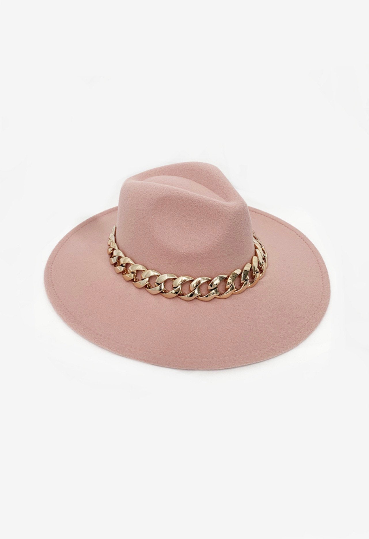 Rose Pink Chain Felt Fedora Hat Winter 