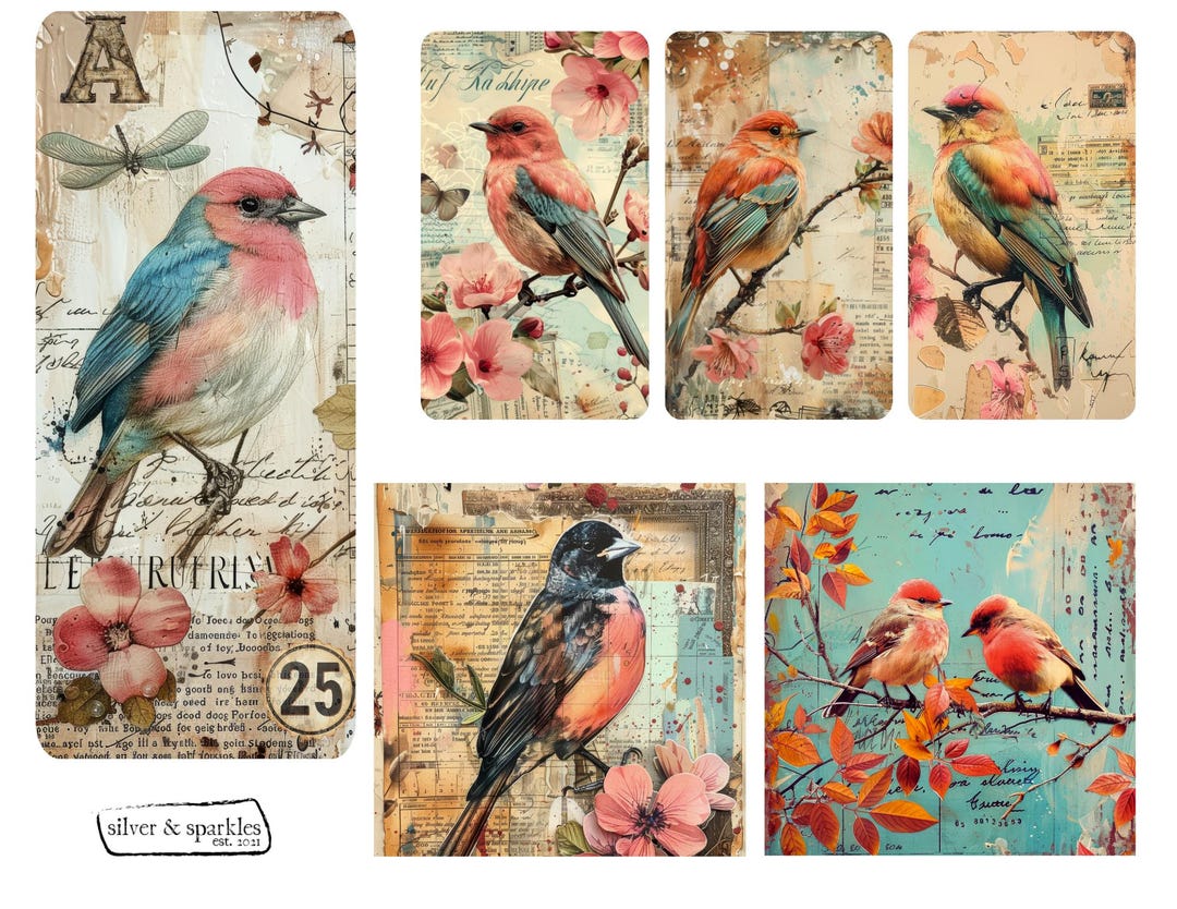 Vintage Love Birds Junk Journal Kit: Printed Paper Pack - Etsy