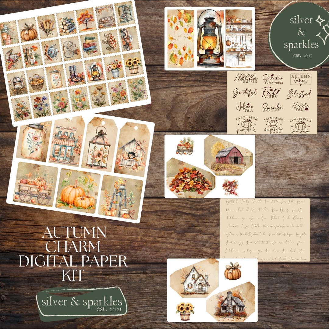 Autumn Charm Junk Journal Kit! Digital Papers and Ephemera Printable - Etsy