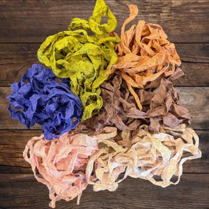 Hand Dyed & Crinkled Seam Binding Ribbon Six Yards in Six Gorgeous Colors- Great for Fall and Vintage Style Projects!
