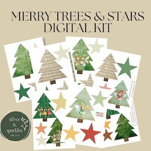 Vrolijke bomen en sterren Paper Kit!  Digitale papers en efemere verschijnselen: afdrukbaar
