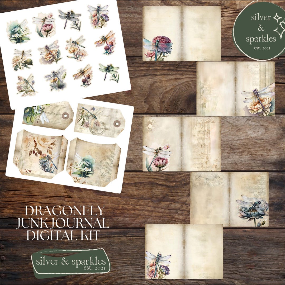 Dragonfly Junk Journal Kit! Digital Papers and Ephemera Printable - Etsy