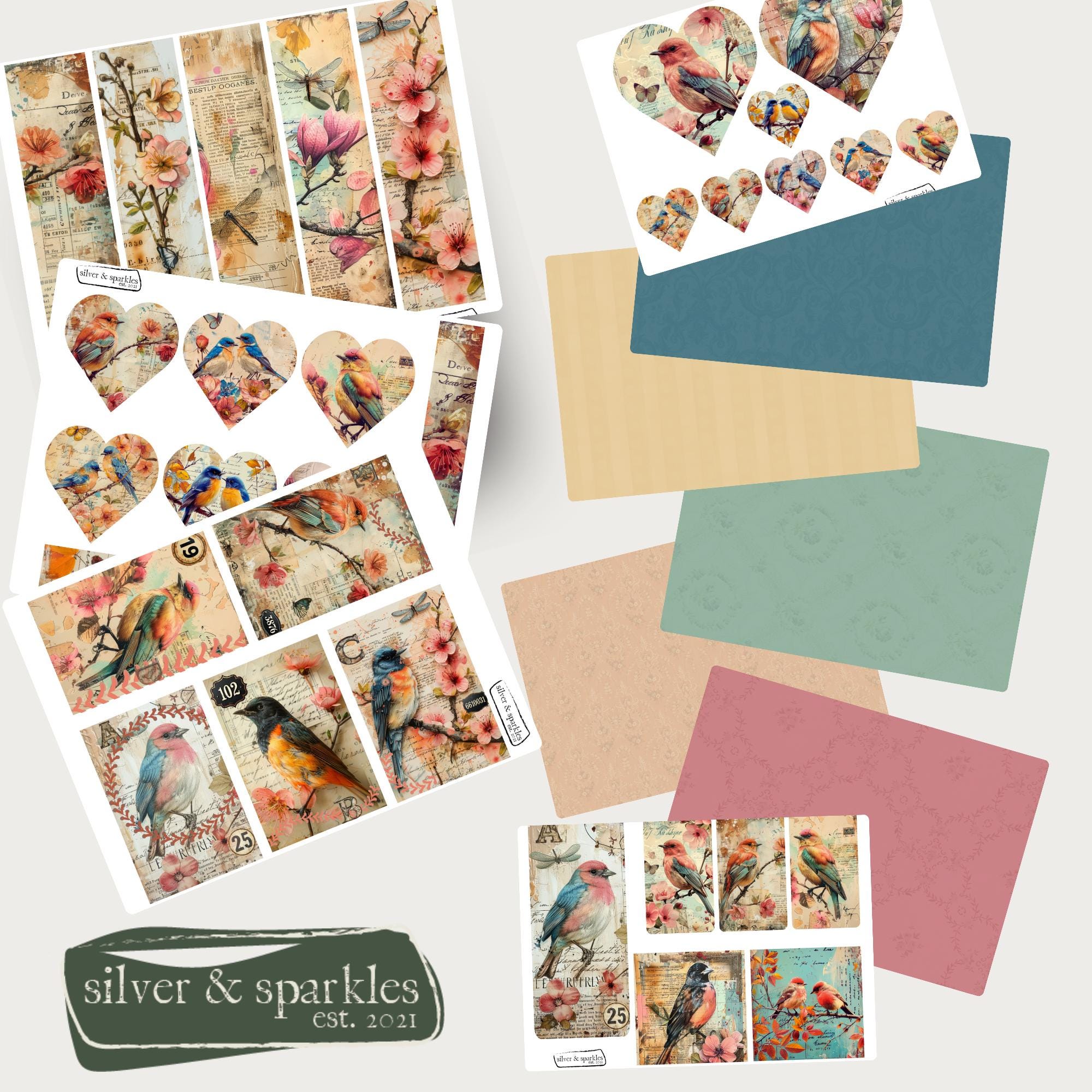 Vintage Love Birds Junk Journal Kit: Printed Paper Pack - Etsy