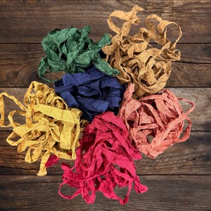 Hand Dyed & Crinkled Seam Binding Ribbon Six Yards in Six Gorgeous Colors- Great for Fall and Holidays!