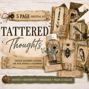 Tattered Thoughts | Vintage Sentiment Clusters | Junk Journal Ephemera | Quote Strips | Scrapbook Embellishments | Digital Download