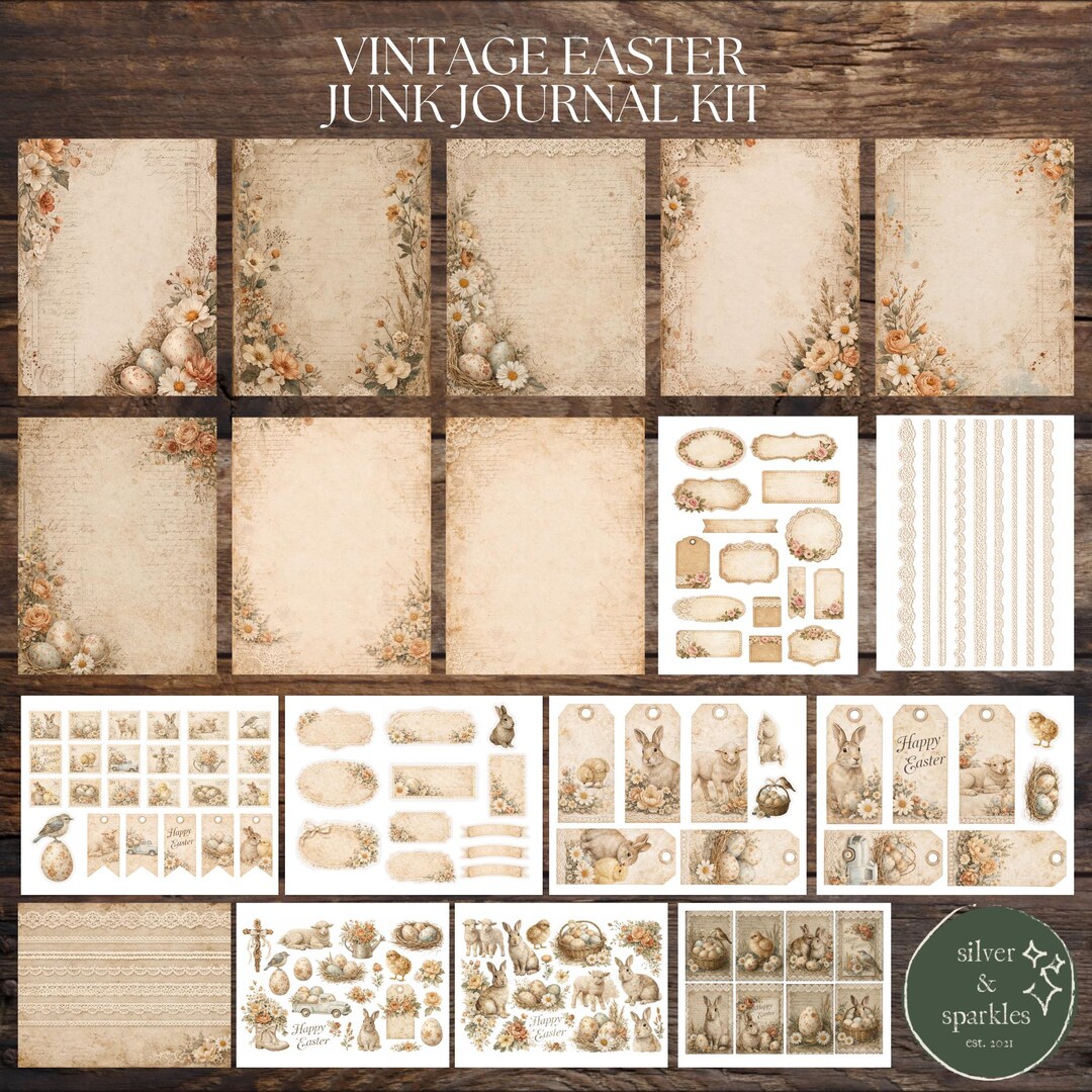 Vintage Easter Junk Journal Kit | Ephemera, Bunny Tags, Fussy Cuts ...