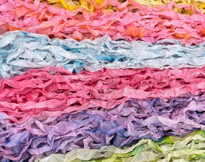 Hand Dyed & Crinkled Seam Binding Ribbon Six Yards in Six Colors! - Etsy