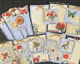 Pretty handmade ephemera with sentiments. There are 20 pieces, including journaling cards and bookmarks.