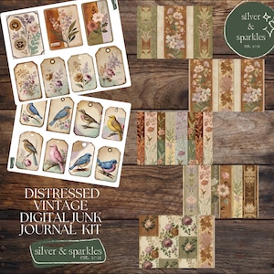 Verontruste vintage junk-dagboekkit! Afdrukbare digitale documenten en efemere verschijnselen