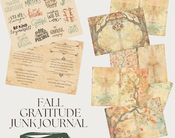 Fall Gratitude Junk Journaling Kit!  Digital Papers, Ephemera, Journaling Prompts! Printable