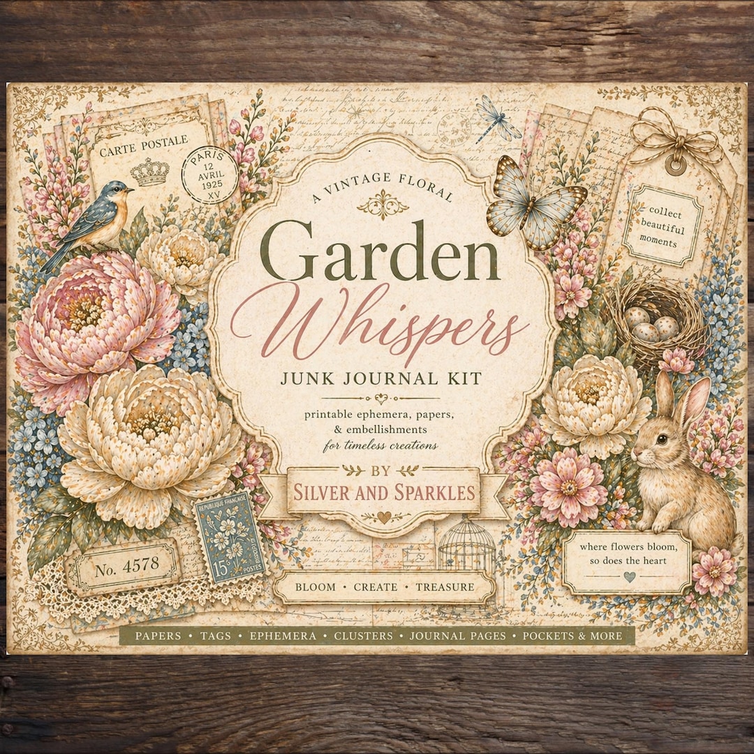Garden Whispers | Vintage Floral Junk Journal Kit Printable | Tags ...