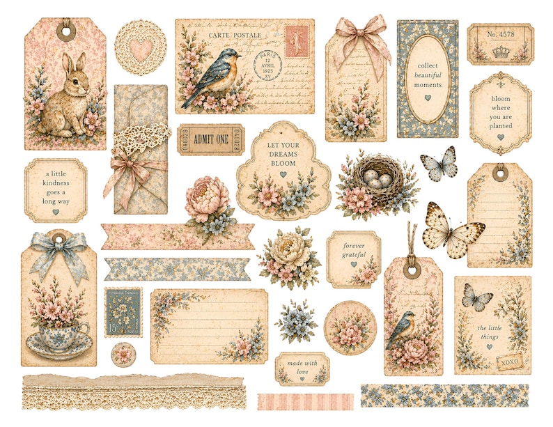 Garden Whispers Ephemera ADD ON Kit | Printable | Junk Journal Labels ...