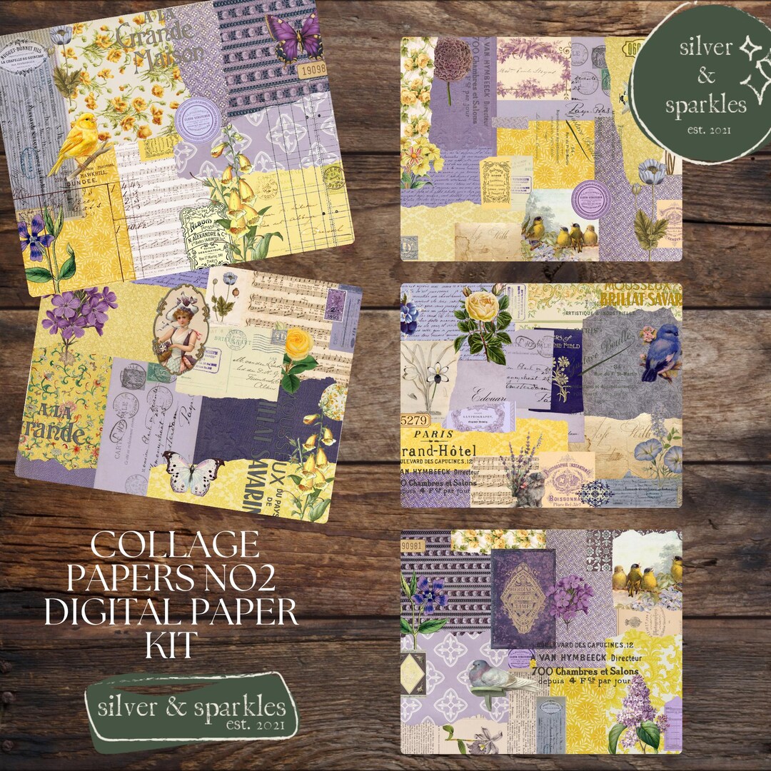 Collage Papers No2! Purple and Yellow Theme! Digital Papers & Ephemera ...