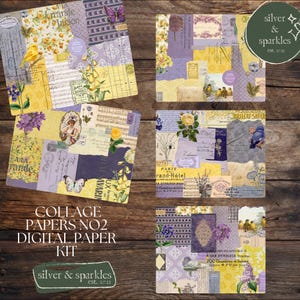 Carta per collage n. 2! Tema viola e giallo! Carta digitale e materiale effimero stampabile