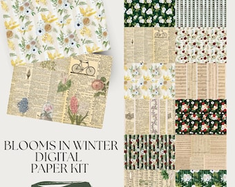 Blooms in Winter!  Junk Journaling Digital Papers and Ephemera Printable