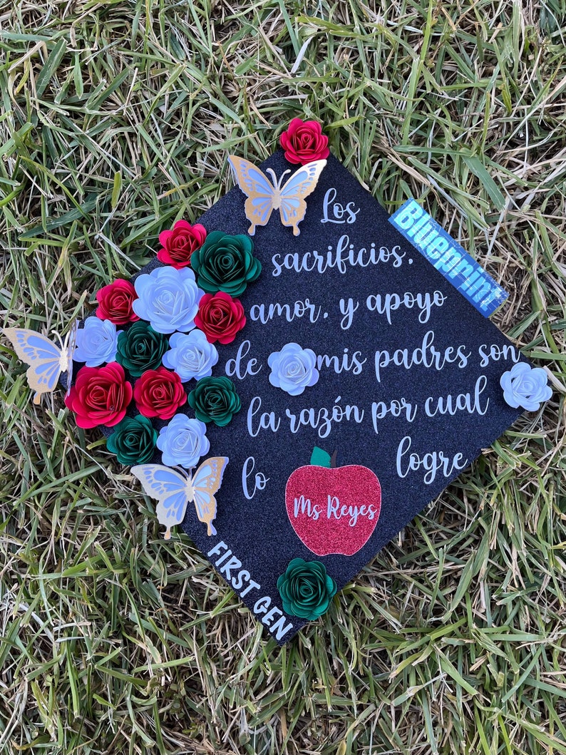 Teacher Flower Grad Cap First Generation Teacher Graduation Etsy