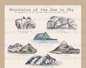 Sea to Sky Mountain Poster / Squamish to Whistler, BC / PNW Cascadia Mountains / Indigenous Names