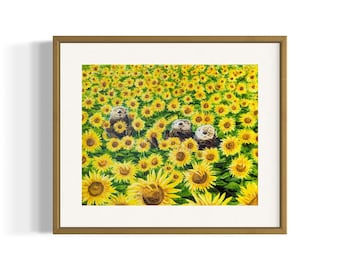 Sea Otters in Sunflowers/Ocean Art/Tofino/Marine Biologist/Pacific Northwest