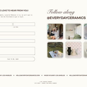 May include: A website for Everyday Ceramics, a pottery studio in Los Angeles, California. The website features a contact form, a social media link, and images of pottery.