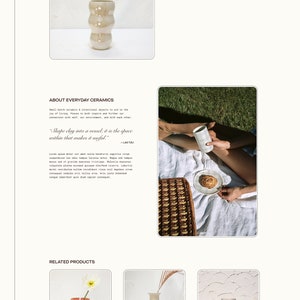 May include: A white ceramic vase with a pearlescent glaze. The vase has a rounded, organic shape with a wide opening at the top. The vase is sitting on a white surface with a pink palm frond behind it. The text "Mother of Pearl Vase" is visible in the image.