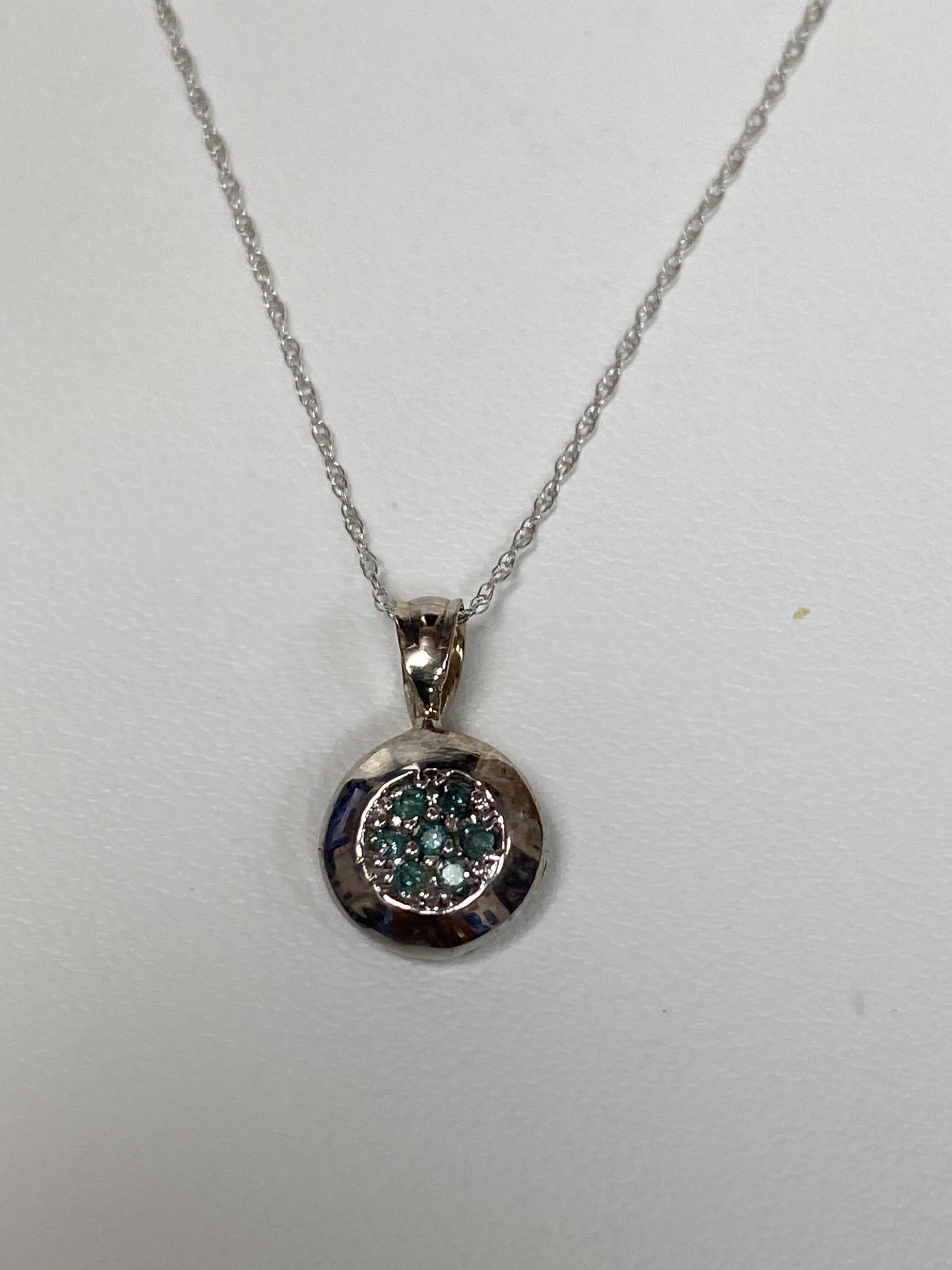 10 Kt White Gold Necklace With Pendant & Blue Diamond Etsy