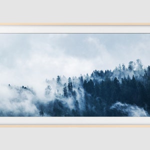 4K Samsung Frame TV Art, Instant Digital Wallpaper Shadowed Mountainous Misty Trees Scenery Minimalist