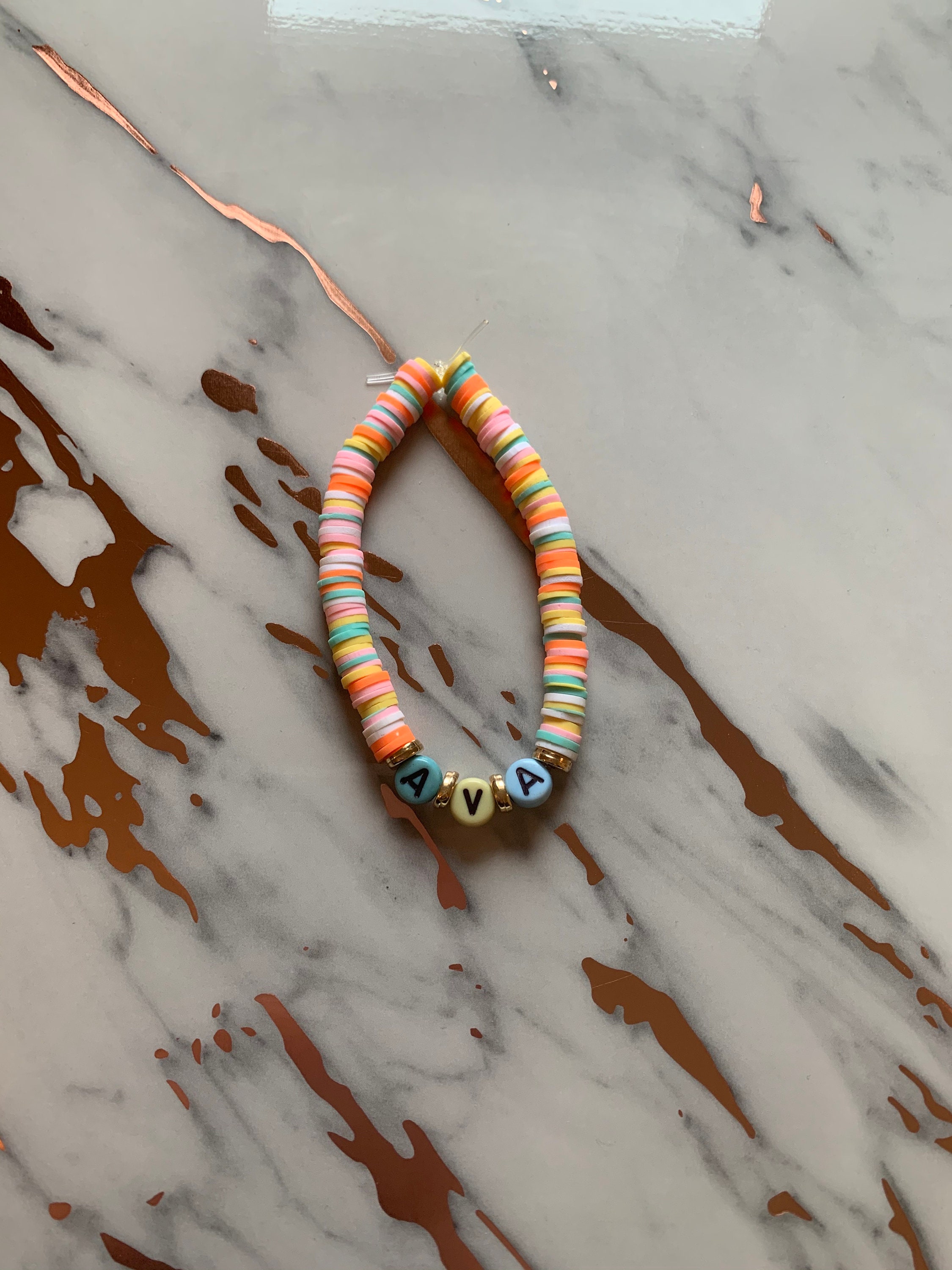 Personalized Name Clay Bead Bracelet. Etsy