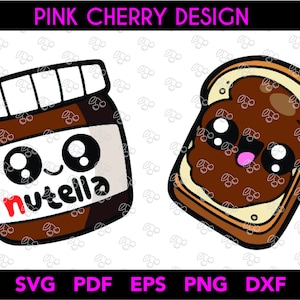 SCHATTIGE NUTELLA pot en BROOD bestand eps/png/svg/pdf/dxf, digitaal bestand, download Instant Download Cutting Files Digital Vector Clipart