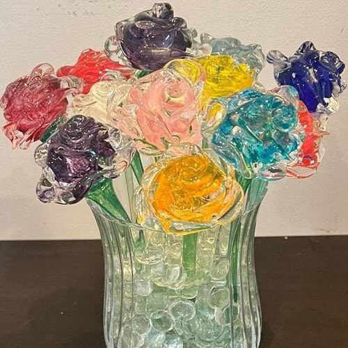 Long Stem Glass Rose Blue Single Rose Hand Made Etsy