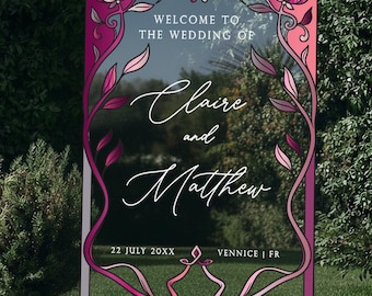 Custom Floral Wedding Welcome Sign: Stained Glass Clear Acrylic Wedding Decor - Ibiza Collection