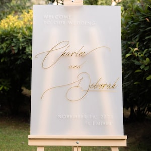 Wedding Welcome Sign, Frosted Acrylic Welcome Sign, 3D Gold Mirror Wedding Welcome Sign, Wedding Reception Signage, Custom Wedding Decor