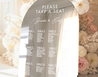 Acrylic Wedding Seating Chart Sign, Silver Mirror Table Seating Chart, Find Your Seat Sign, Arch Seating Plan Sign, Fall Table Seating Plan