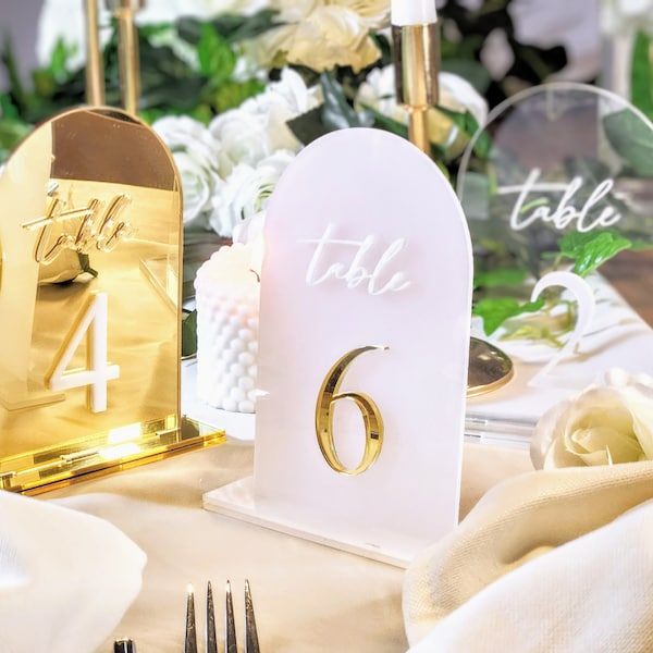 Números de mesa de espejo, Número de mesa de boda, Letrero de mesa acrílico de plata dorada, Decoración de bodas, Señalización de recepción, Decoración de mesa rústica clara