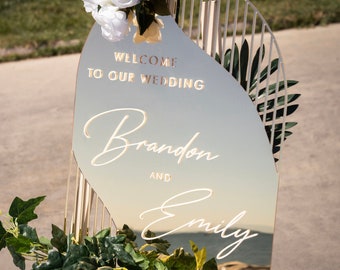 Signo de bienvenida de boda de oro acrílico, signo de bienvenida de espejo, signo de bienvenida de boda de arco, decoración de boda de otoño boho, señalización de recepción recortada en 3D