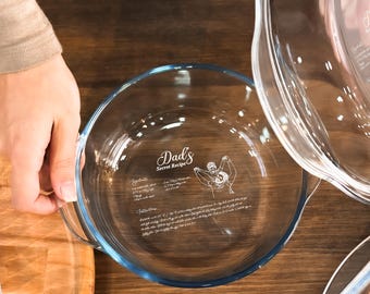 Personalized Glass Baking Dish with Lid, Custom Recipe Engraved Casserole Dish, Family Keepsake