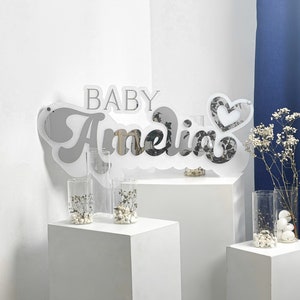 Baby Shower Sign, Nursery Name Sign, Baby Name Sign, Silver Mirror Letters, Custom Babyshower Gift, 3D Layered Crib Sign, Girl Room Decor