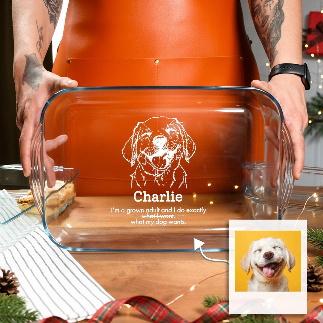 Etched Dog Portrait Glass Casserole Dish: Custom Pet Line Art - Etsy
