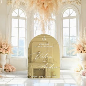 Gold Welcome Wedding Sign, Mirror Wedding Sign, Acrylic Engagement Welcome Sign, Fall Wedding Decor, Elegant Entrance 3D Reception Signage