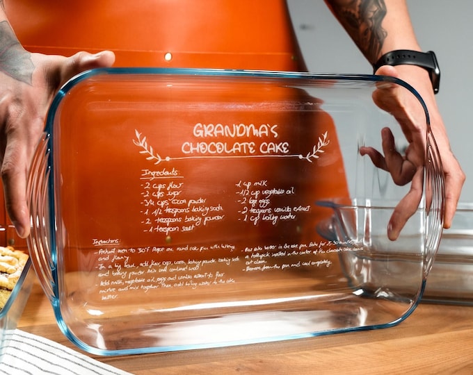 Personalized Handwritten Recipe Casserole Dish, Engraved Recipe Baking Dish, Gift For Great Grandma, Moms Handwriting Gift, Recipe Keepsake