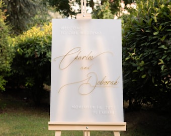 Wedding Welcome Sign, Frosted Acrylic Welcome Sign, 3D Gold Mirror Wedding Welcome Sign, Wedding Reception Signage, Custom Wedding Decor