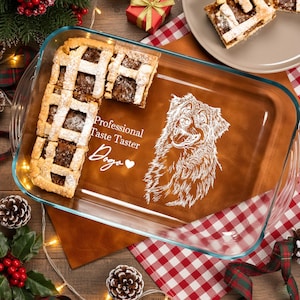 Cacerola de cristal con retrato de perro personalizado, plato de degustación profesional para amantes de las mascotas.