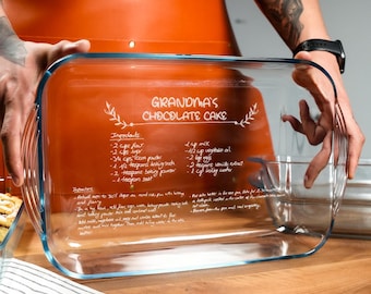 Personalized Handwritten Recipe Casserole Dish, Engraved Recipe Baking Dish, Gift For Great Grandma, Moms Handwriting Gift, Recipe Keepsake