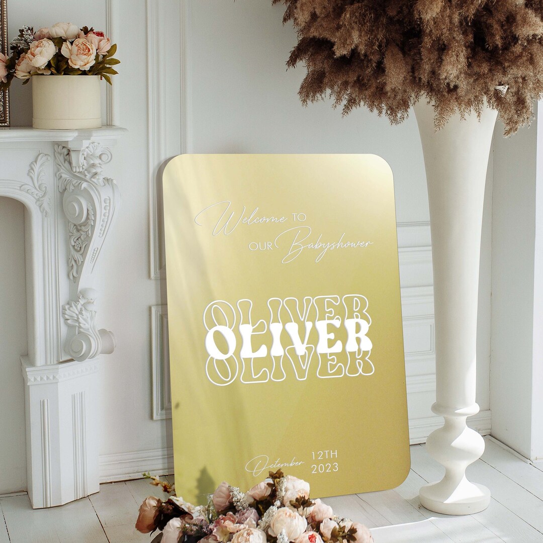 Gold Mirror Baby Shower Sign, Custom Babyshower Acrylic Sign