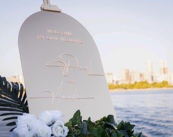 Acrylic Gold Mirror Wedding Welcome Sign, Personalized Wedding Reception Sign, Arch Wedding Signs Decor, 3D Silver Mirror Entrance Board